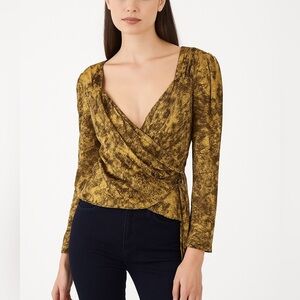 Saylor yellow gold python printed faux wrap blouse top NEW